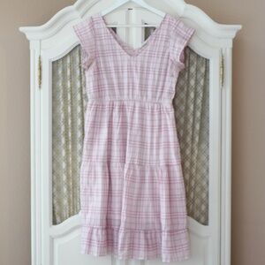 Pink Plaid Ruffle Sleeve Midi Dress